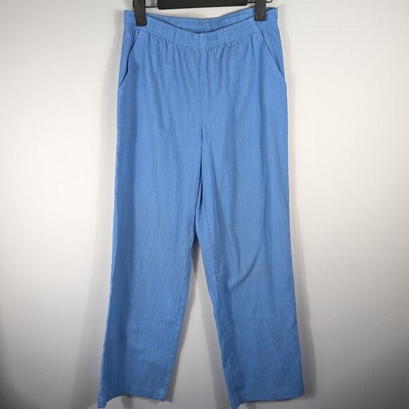 Nikki 8P Blue Embroidered Top & Pants Set Women 2-Piece Crinkle Cotton Blend - Picture 3 of 6